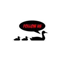 Follow us duck design template. Red and black colors. White background