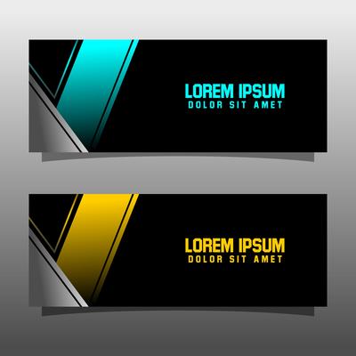 Abstract black banner technology concept design. Glossy gold and blue color