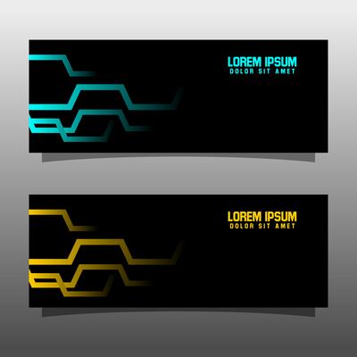 Abstract black banner technology concept design. Glossy gold and blue color