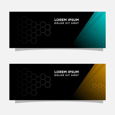 Abstract black banner modern concept design. Glossy gold and blue color