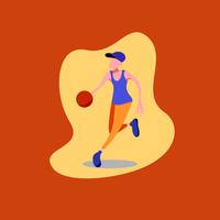 Figure dribble basketball player wearing a blue hat, blue shirt and orange pants. vector