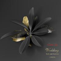 Tropical black and gold leaves on dark background vector