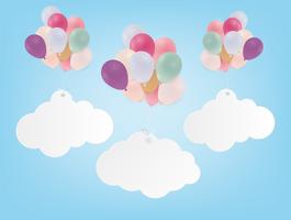 Birthday poster with balloons. Colored flags  and confetti on blue background.  vector