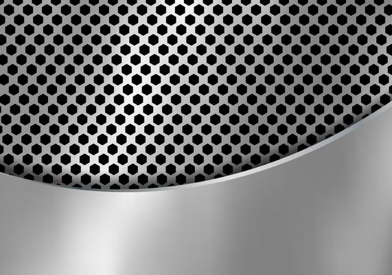 Abstract silver metal background made from hexagon pattern texture with curve sheet iron. Geometric black and white.
