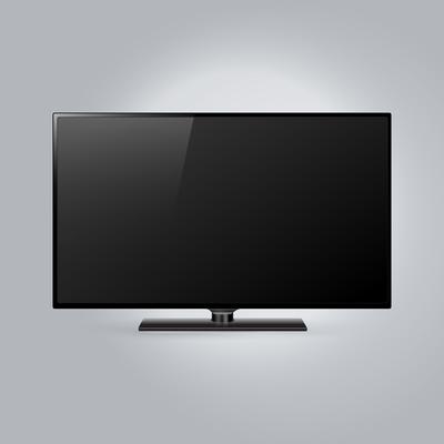 Wide Screen Black Television Isolated on Gray Background