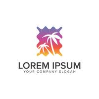 Palm tree and sun logo design . vacation travel concept template vector