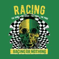 grunge style vintagebiker rider skull tattoo banner with racing checkered flags vector illustration