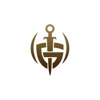 logotipo de la letra G escudo espada. seguridad logo diseño concepto templat vector