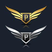 Wings Shield Letter P Logo Template vector