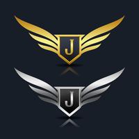 Wings Shield Letter J Logo Template vector