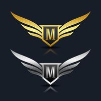 Plantilla del logotipo de la letra M del escudo de las alas vector