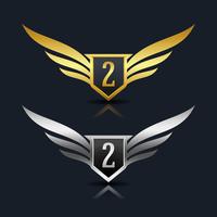 Wings Shield Number 2 Logo Template vector
