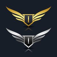 Plantilla de logotipo de Wings Shield Letter I vector