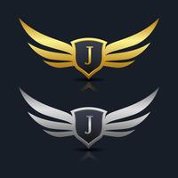 Wings Shield Letter J Logo Template vector