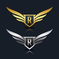 Wings Shield Letter R Logo Template vector