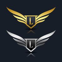 Plantilla del logotipo de la letra L del escudo de las alas vector