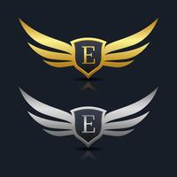 Wings Shield Letter E Logo Template vector