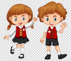 Boy and girl with Switzerland flag on shirts vector