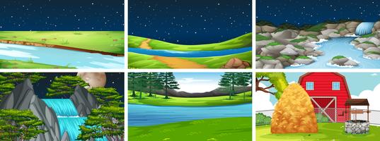 Escena de paisaje de la naturaleza del conjunto vector