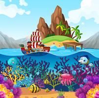 Scene with pirate ship in the ocean vector