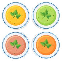 Different types of soup in bowls vector