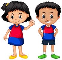 Niño camboyano y niña sonriendo vector