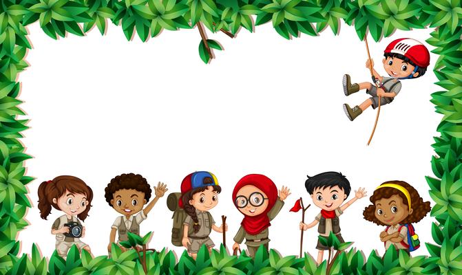 Multicultural children in leaf scene