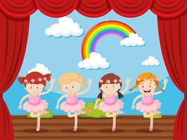 Four girls dancing on stage vector