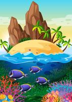 Scene with island and life underwater vector