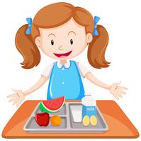 Girl having lunch on table vector
