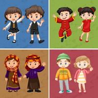 Boys and girls in tradional costumes vector