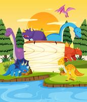 Many dinosaur on wooden board vector