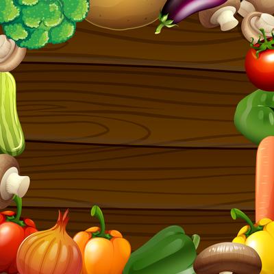 Vegetables border on wooden frame