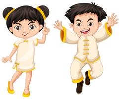 Chinese boy and girl in traditional costume vector