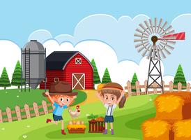 Children at rural farm vector