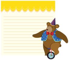 Bear riding unicycle note template vector