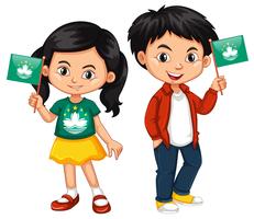 Boy and girl holding Macau flag vector