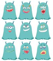 Set of blue cute aliens vector