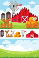 Farm scene with field and chickens vector