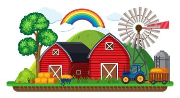 Farm scene with tractor and hay vector