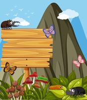 Wooden sign and many insects in garden vector