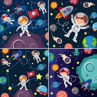 Escenas espaciales con astronautas y planetas. vector