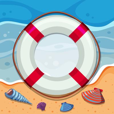 Round border with seashells on beach