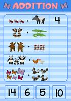 Addition worksheet with wild animals vector