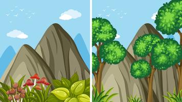 Two mountain scenes at daytime vector