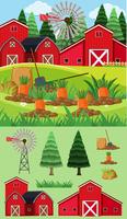 Farm scene with red barns and carrot garden vector