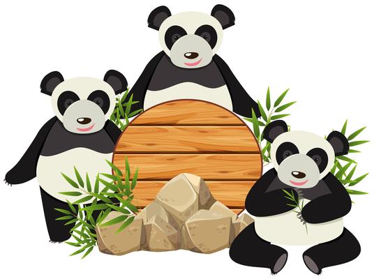Round board with three cute pandas