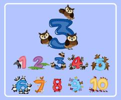 Counting number three with owls vector