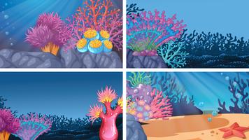 Set of different colorful underwater scenes vector
