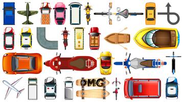 Set of transportation aerial view vector